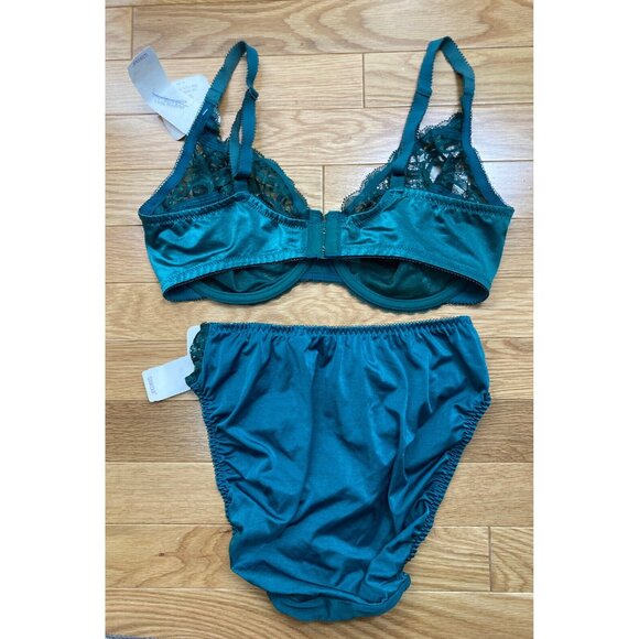NOS Wacoal Green Sheer Lace 36D Bra & M Panty Set 85175 84975 Classic Sexy Retro - Picture 2 of 10